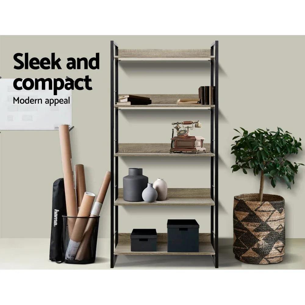Artiss Bookshelf 5 Tiers - NOE Black and Oak - Mekamart Australia