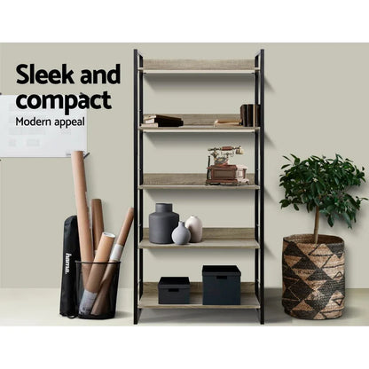 Artiss Bookshelf 5 Tiers - NOE Black and Oak - Mekamart Australia