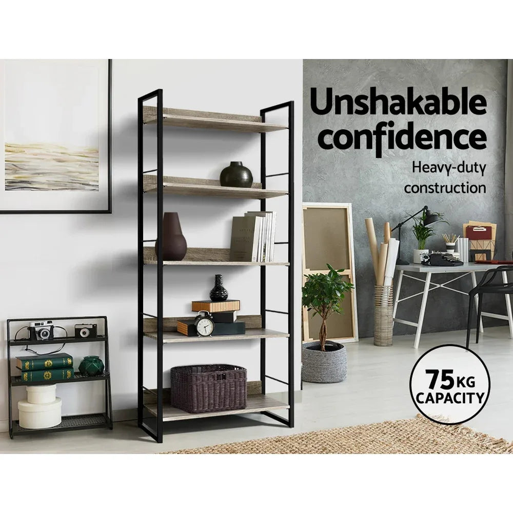Artiss Bookshelf 5 Tiers - NOE Black and Oak - Mekamart Australia