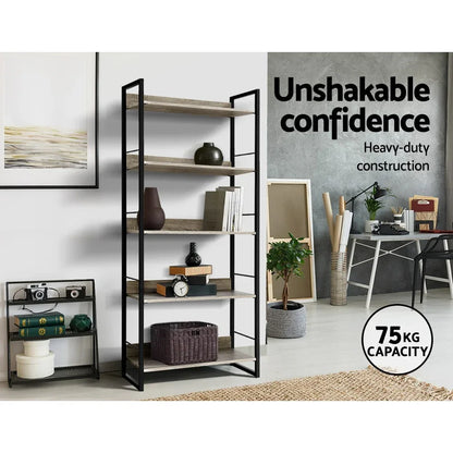 Artiss Bookshelf 5 Tiers - NOE Black and Oak - Mekamart Australia
