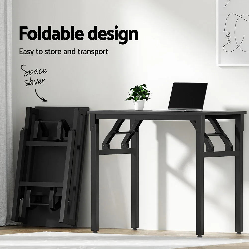 Artiss Computer Desk Office Chair PU Leather Set Foldable Home Study Table Black - Mekamart Australia