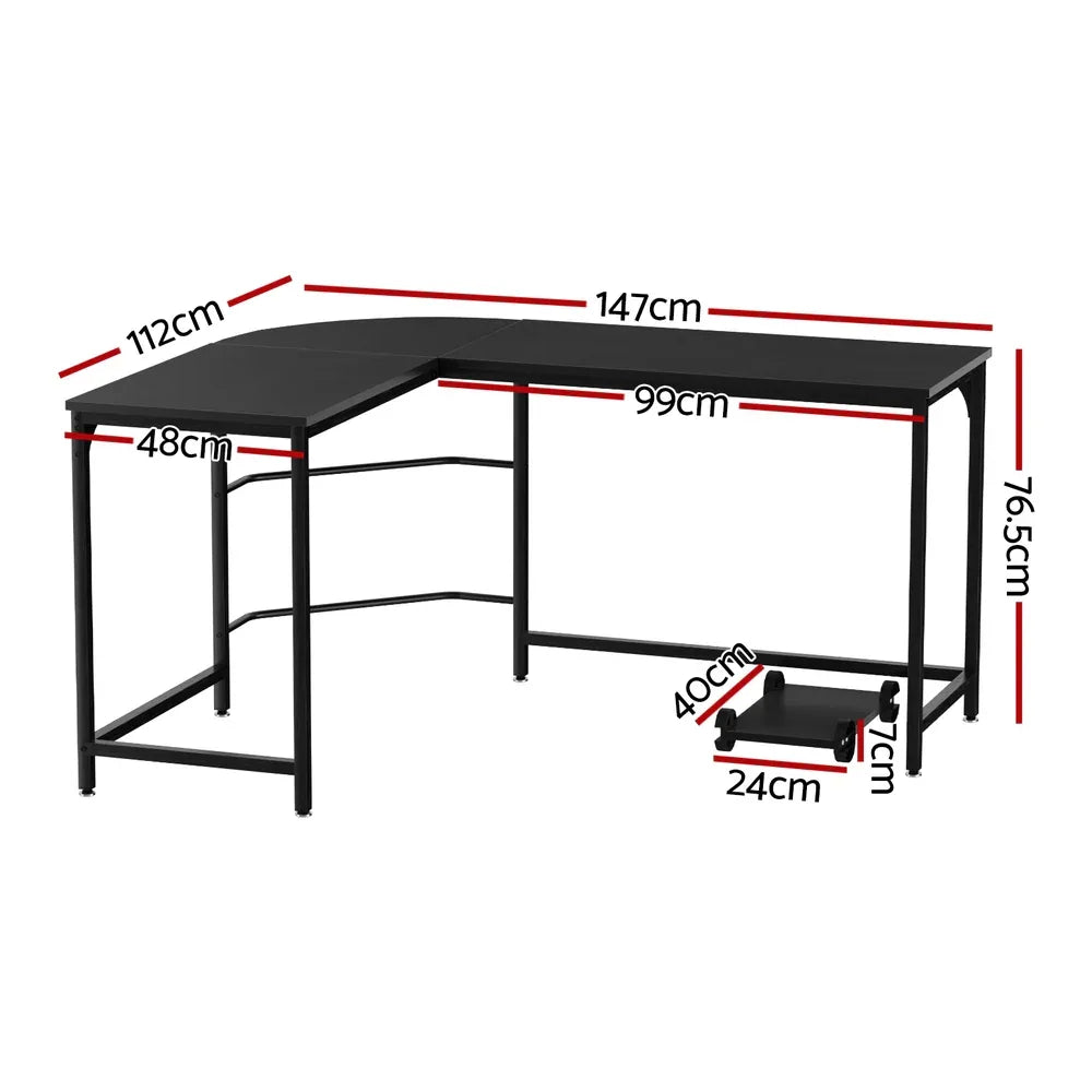 Artiss Computer Desk L-Shape CPU Stand Black 147CM - Mekamart Australia
