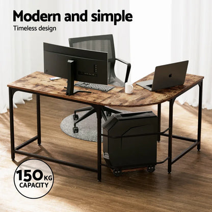 Artiss Computer Desk L-Shape CPU Stand Brown 147CM - Mekamart Australia