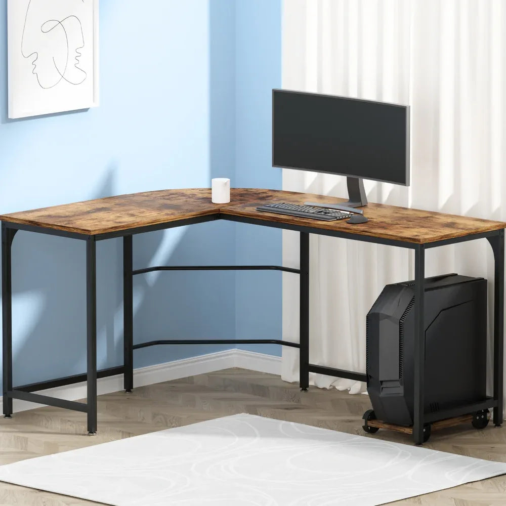 Artiss Computer Desk L-Shape CPU Stand Brown 147CM - Mekamart Australia