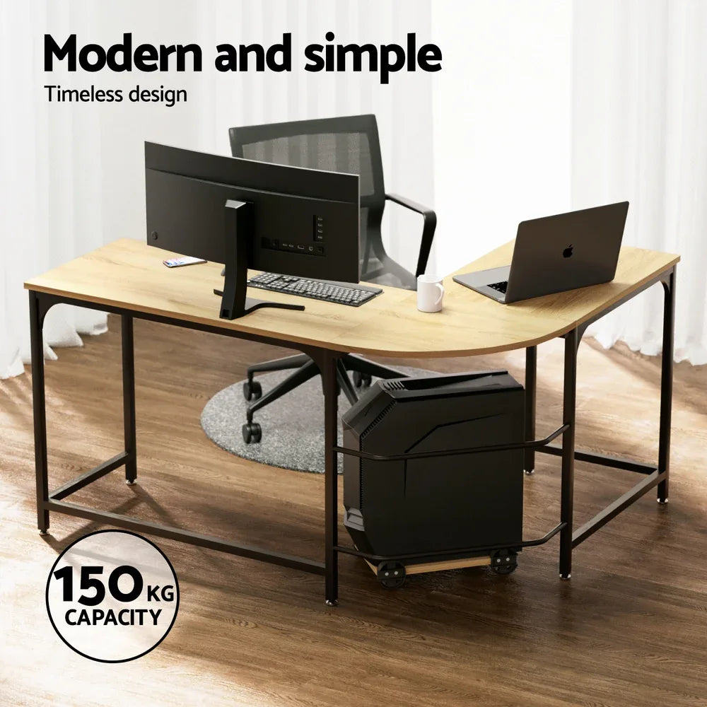 Artiss Computer Desk L-Shape CPU Stand Oak 147CM - Mekamart Australia