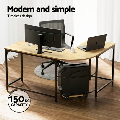 Artiss Computer Desk L-Shape CPU Stand Oak 147CM - Mekamart Australia