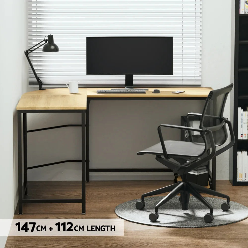 Artiss Computer Desk L-Shape CPU Stand Oak 147CM - Mekamart Australia