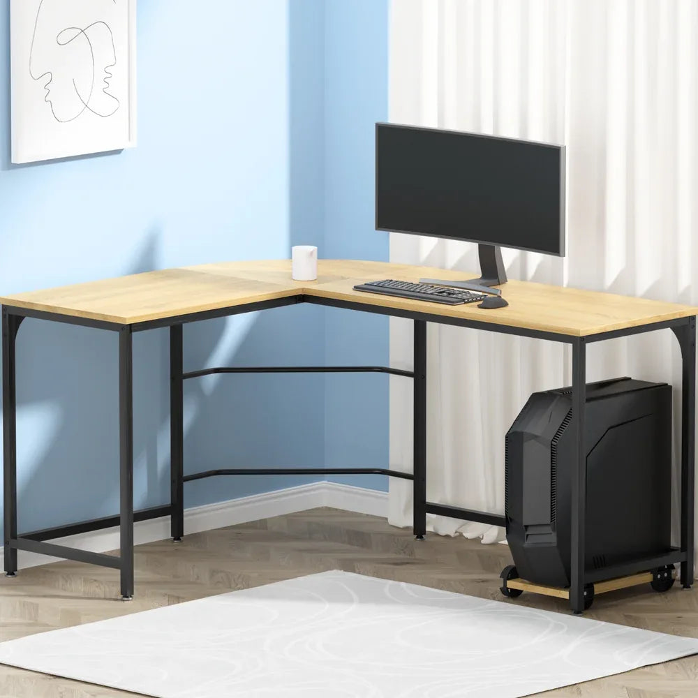 Artiss Computer Desk L-Shape CPU Stand Oak 147CM - Mekamart Australia