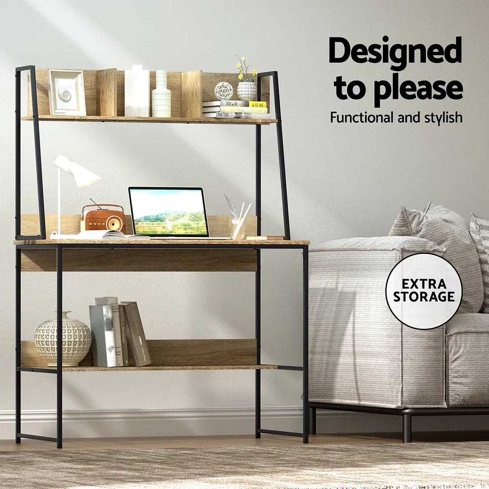 Artiss Computer Desk Bookshelf Storage 100CM Oak - Mekamart Australia