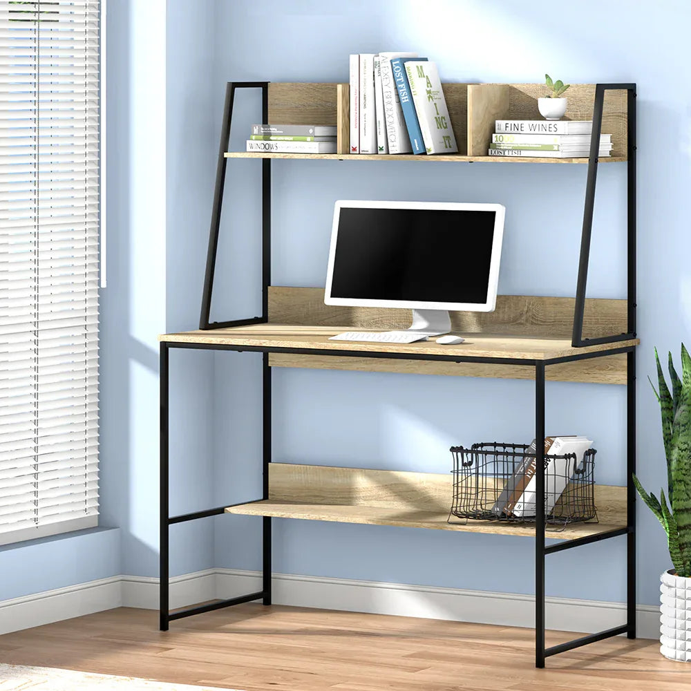 Artiss Computer Desk Bookshelf Storage 100CM Oak - Mekamart Australia