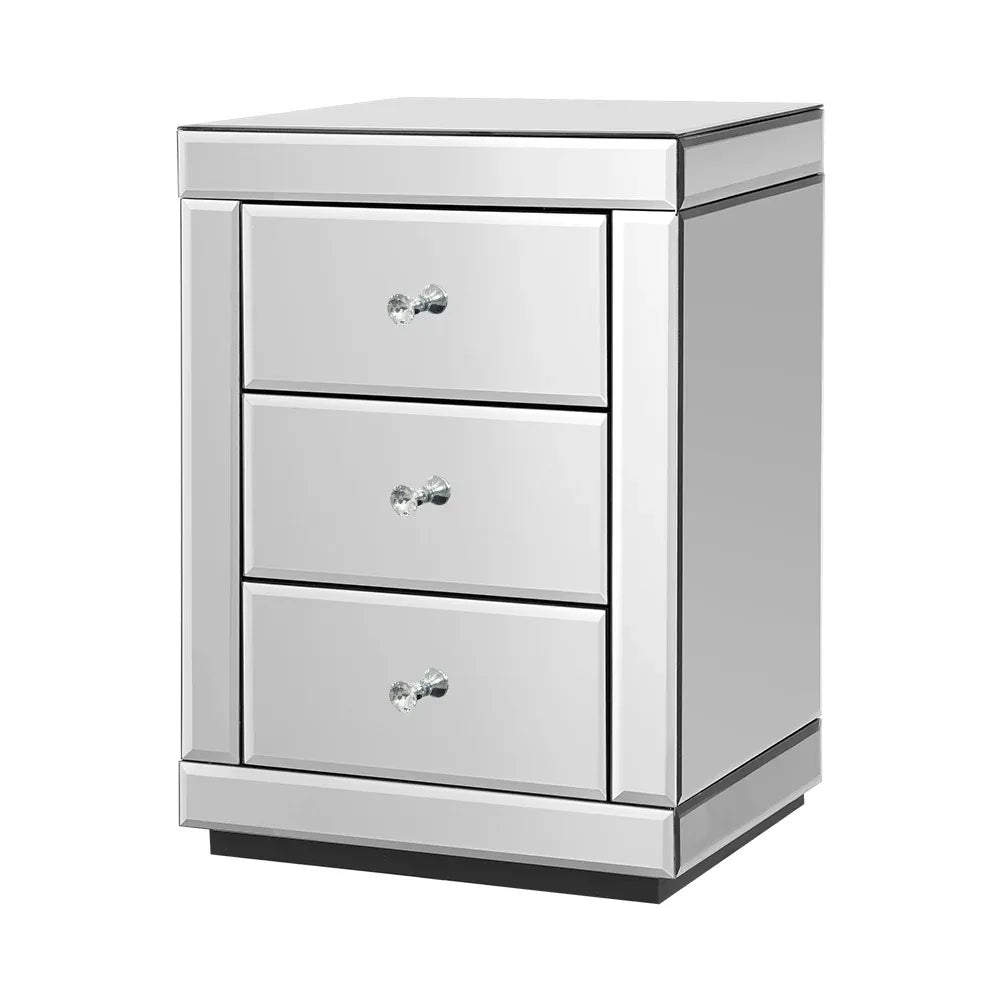 Artiss Bedside Table 3 Drawers Mirrored - PRESIA Silver - Mekamart Australia