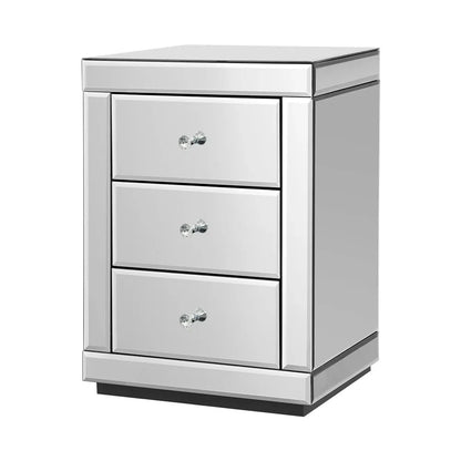 Artiss Bedside Table 3 Drawers Mirrored - PRESIA Silver - Mekamart Australia