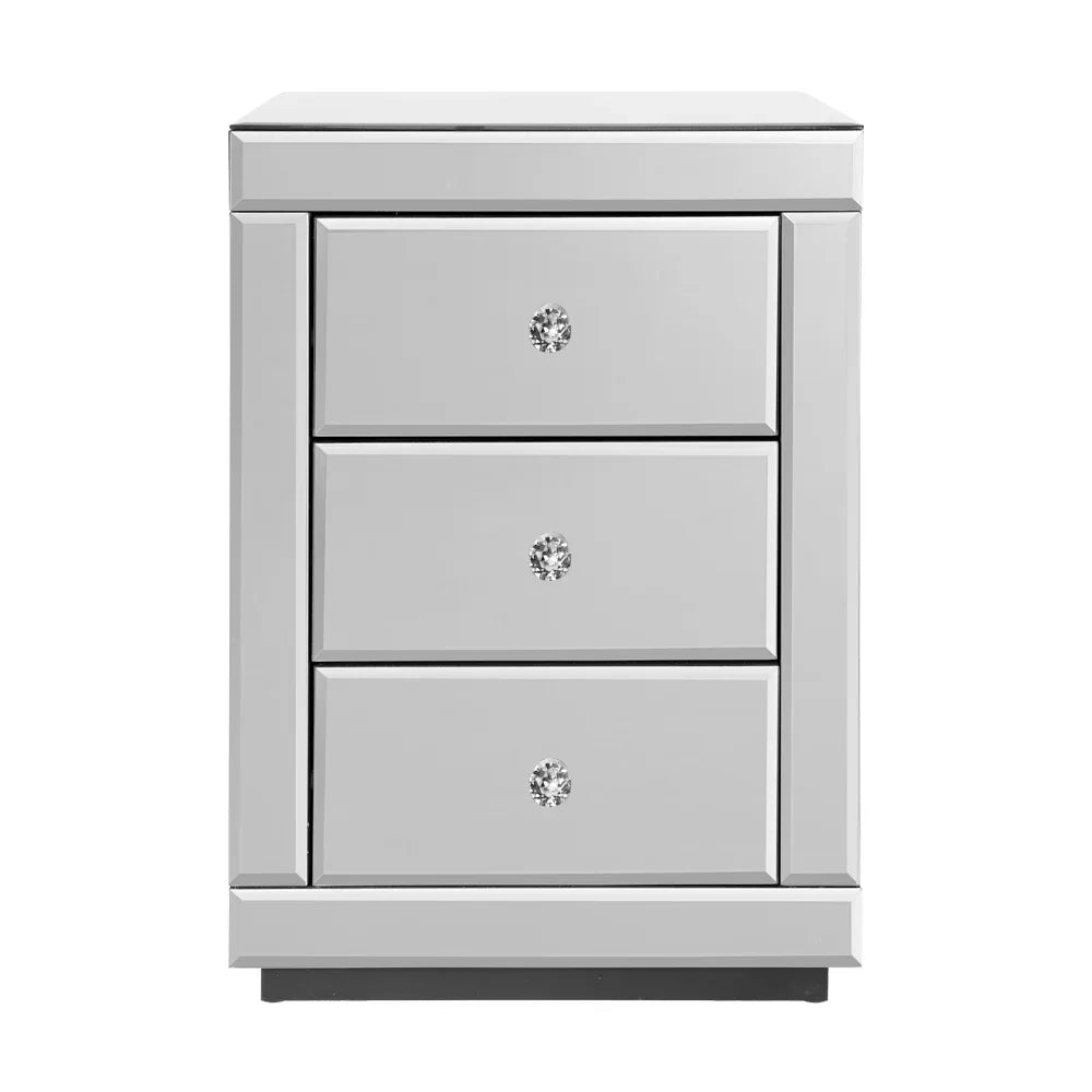 Artiss Bedside Table 3 Drawers Mirrored - PRESIA Silver - Mekamart Australia