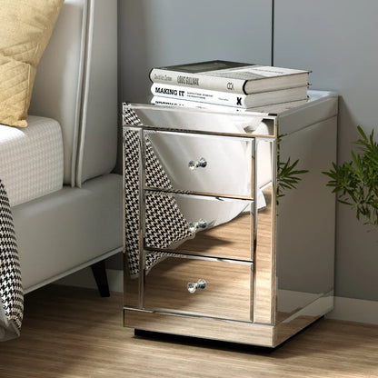 Artiss Bedside Table 3 Drawers Mirrored - PRESIA Silver - Mekamart Australia
