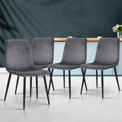 Artiss Dining Chairs Set of 4 Velvet Horizontal Slope Grey - Mekamart Australia