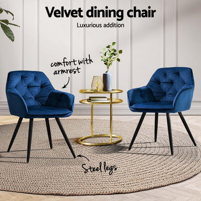 Artiss Dining Chairs Set of 4 Velvet Diamond Tufted Armchair Blue - Mekamart Australia