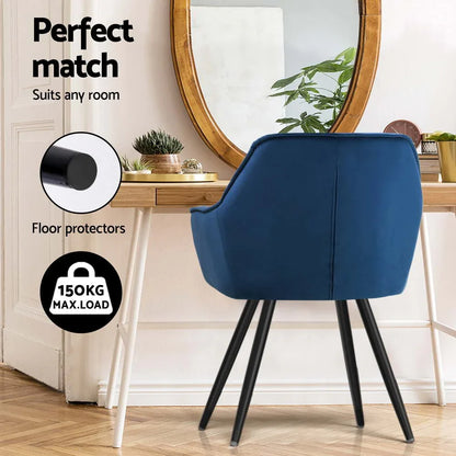 Artiss Dining Chairs Set of 4 Velvet Diamond Tufted Armchair Blue - Mekamart Australia