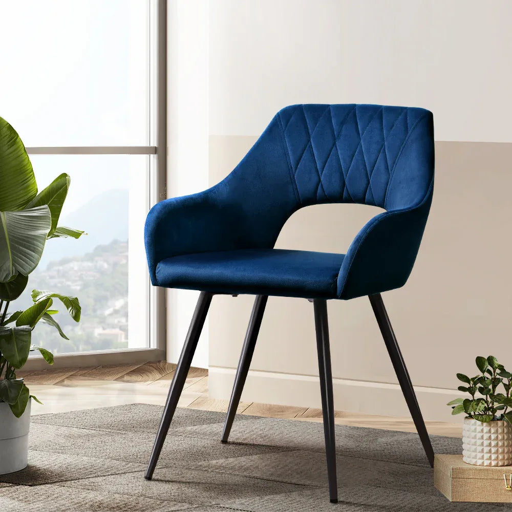 Artiss Dining Chairs Set of 2 Velvet Hollow Armchair Blue - Mekamart Australia