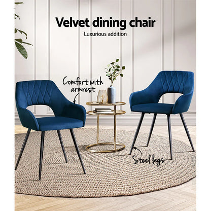 Artiss Dining Chairs Set of 2 Velvet Hollow Armchair Blue - Mekamart Australia