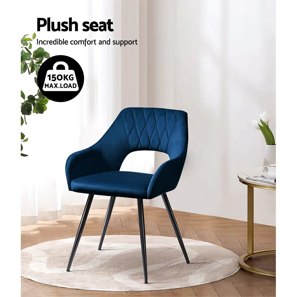 Artiss Dining Chairs Set of 2 Velvet Hollow Armchair Blue - Mekamart Australia
