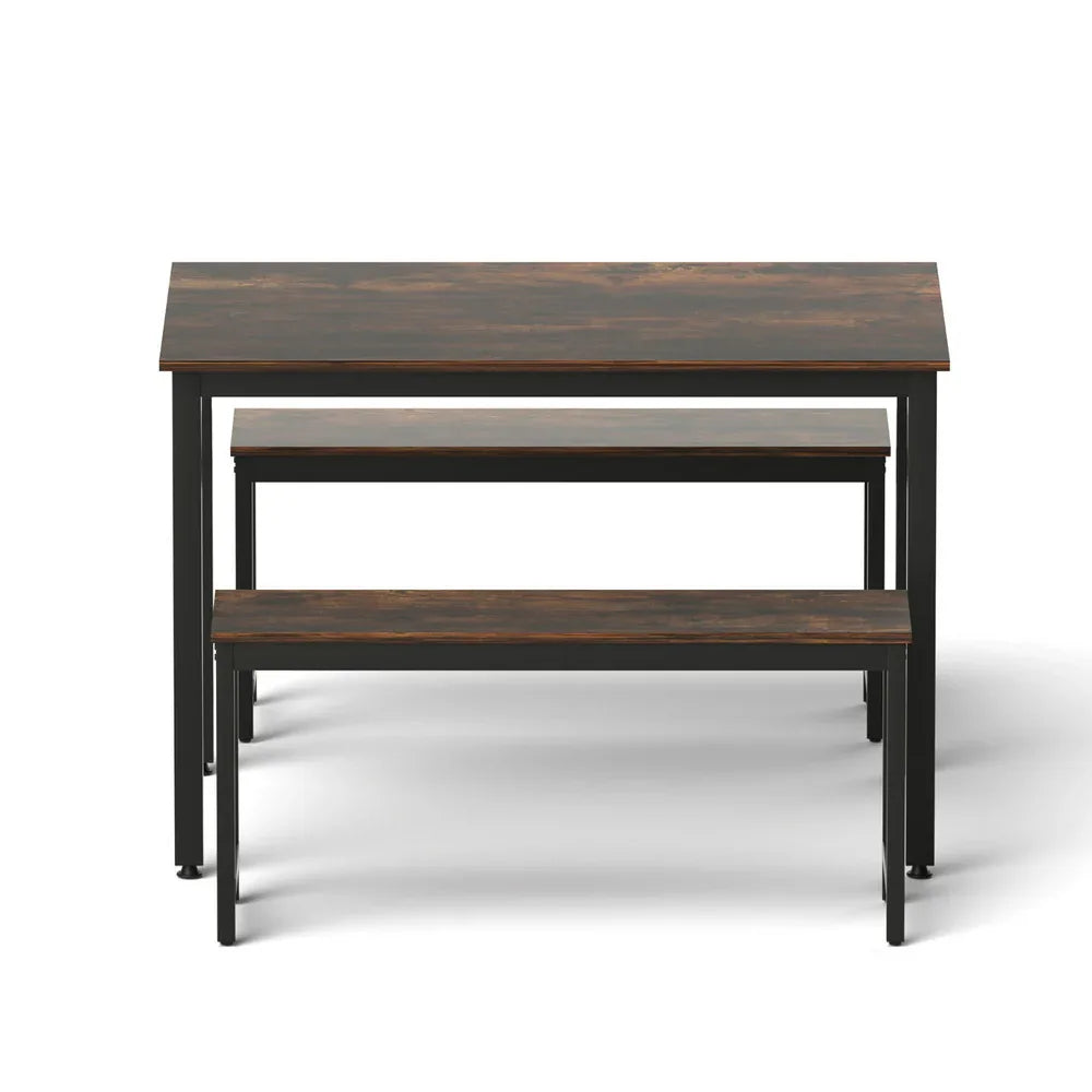 Artiss Dining Table and Chairs Set 3PCS Kitchen Metal Desk Bench Dark Walnut - Mekamart Australia