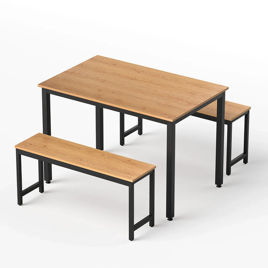 Artiss Dining Table and Chairs Set 3PCS Kitchen Metal Desk Bench Natural Oak - Mekamart Australia