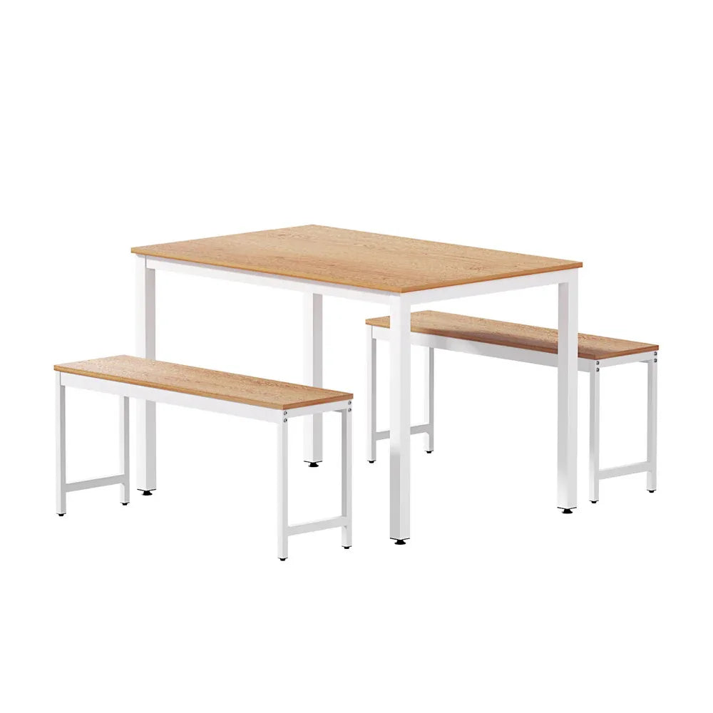 Artiss Dining Table and Chairs Set 3PCS Metal Desk Bench Sets Kitchen Furniture - Mekamart Australia