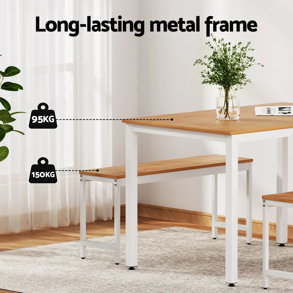 Artiss Dining Table and Chairs Set 3PCS Metal Desk Bench Sets Kitchen Furniture - Mekamart Australia