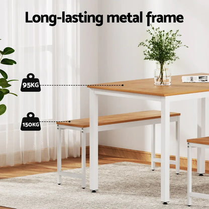 Artiss Dining Table and Chairs Set 3PCS Metal Desk Bench Sets Kitchen Furniture - Mekamart Australia