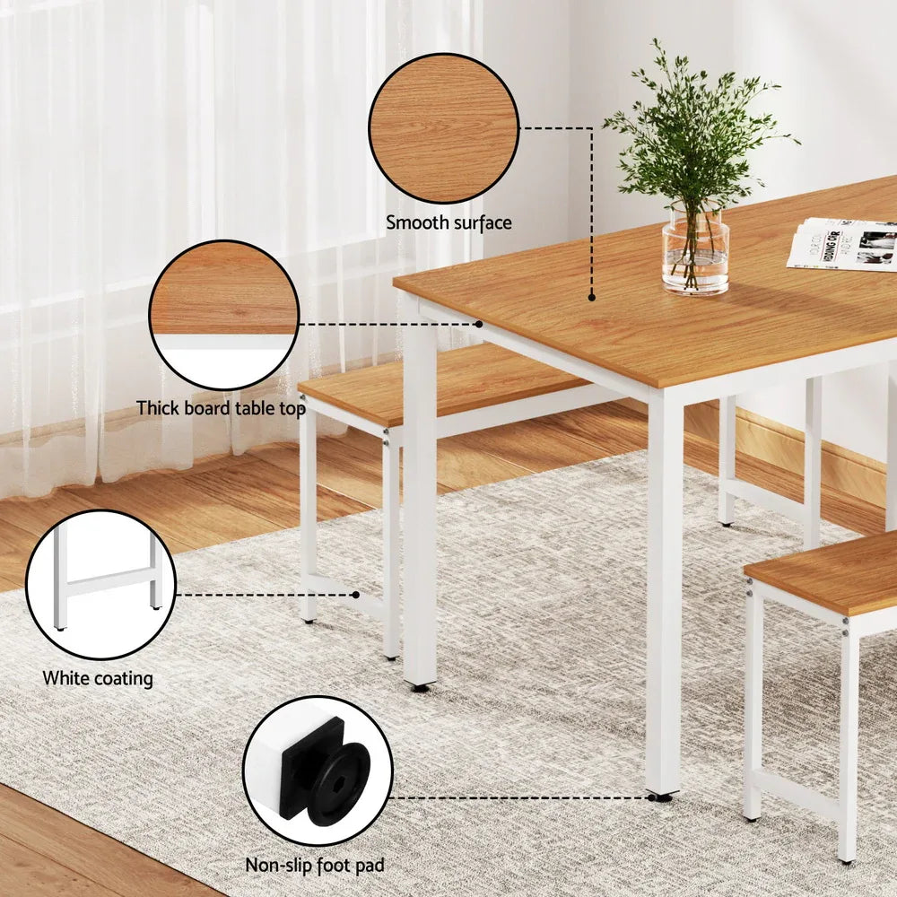 Artiss Dining Table and Chairs Set 3PCS Metal Desk Bench Sets Kitchen Furniture - Mekamart Australia
