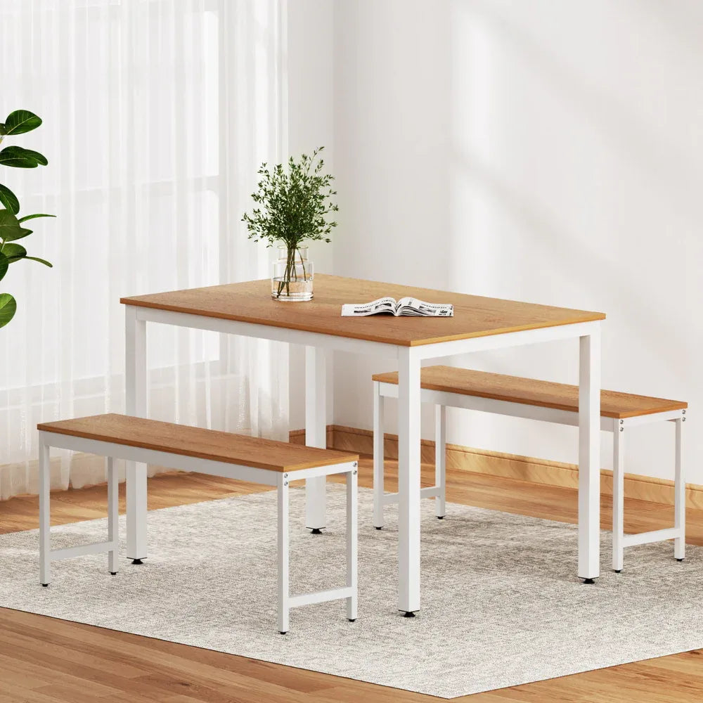 Artiss Dining Table and Chairs Set 3PCS Metal Desk Bench Sets Kitchen Furniture - Mekamart Australia