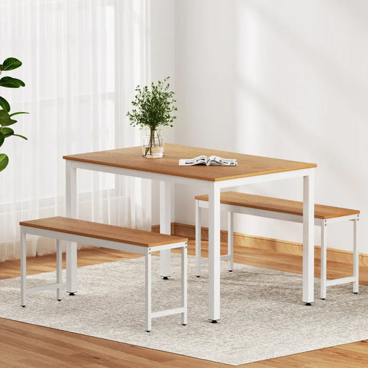 Artiss Dining Table and Chairs Set 3PCS Metal Desk Bench Sets Kitchen Furniture - Mekamart Australia