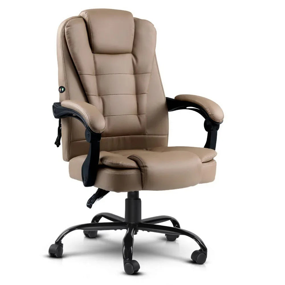 Artiss Massage Office Chair Executive Computer Gaming Chairs Brown PU Leather Espresso - Mekamart Australia