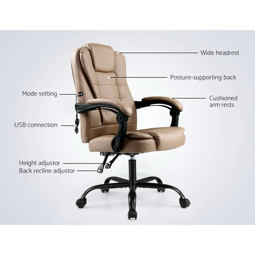 Artiss Massage Office Chair Executive Computer Gaming Chairs Brown PU Leather Espresso - Mekamart Australia