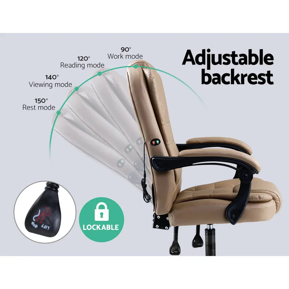Artiss Massage Office Chair Executive Computer Gaming Chairs Brown PU Leather Espresso - Mekamart Australia