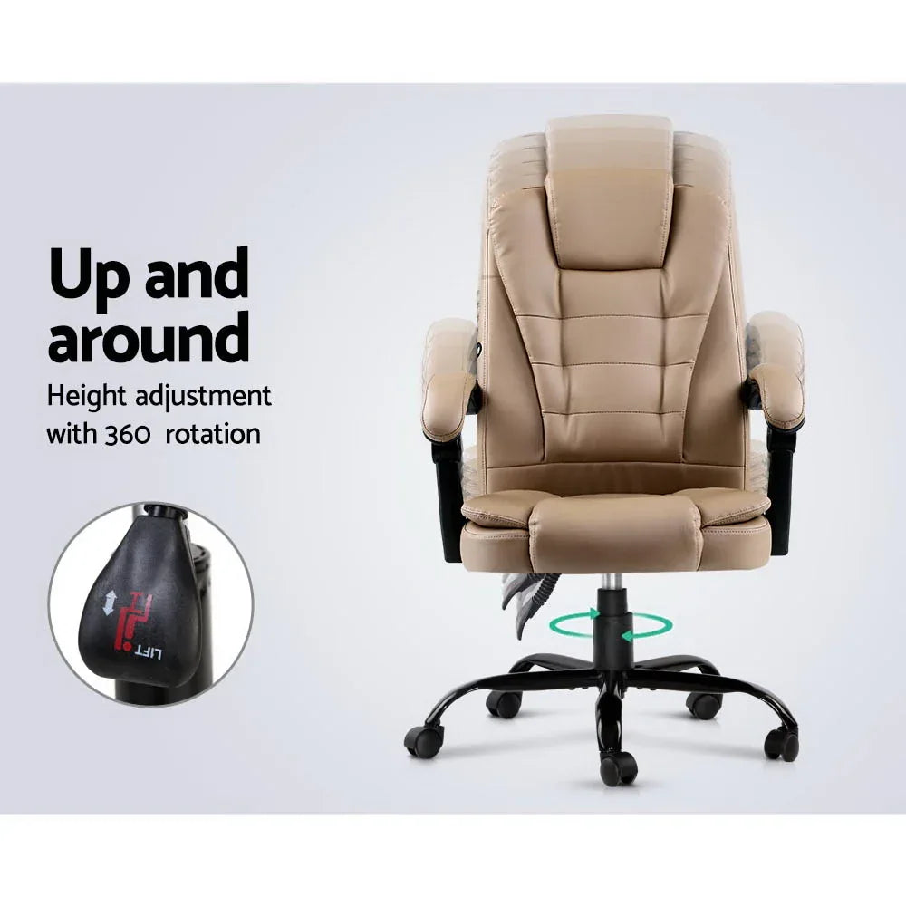 Artiss Massage Office Chair Executive Computer Gaming Chairs Brown PU Leather Espresso - Mekamart Australia