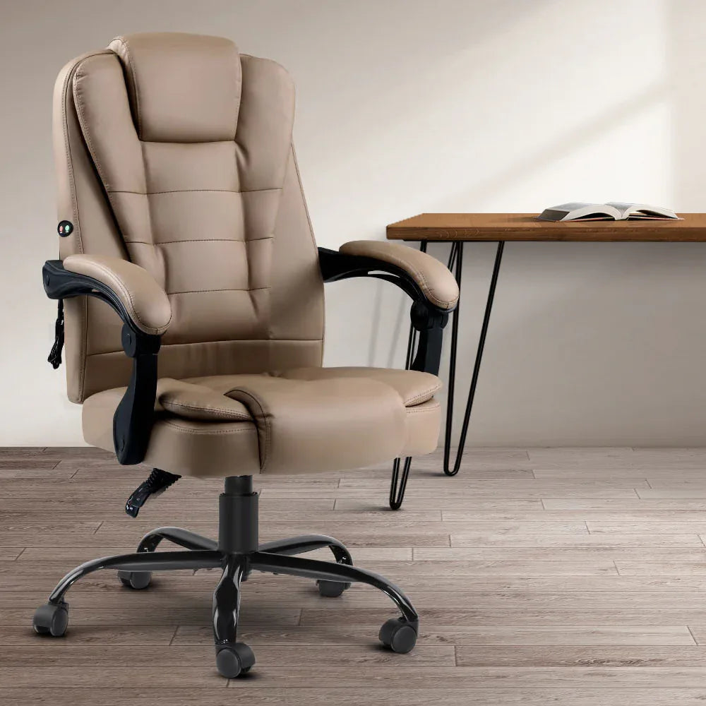 Artiss Massage Office Chair Executive Computer Gaming Chairs Brown PU Leather Espresso - Mekamart Australia