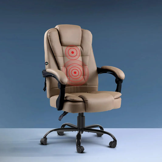 Artiss Massage Office Chair Executive Computer Gaming Chairs Brown PU Leather Espresso - Mekamart Australia