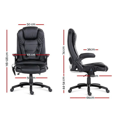 Artiss 8 Point Massage Office Chair Heated Seat Recliner PU Black - Mekamart Australia