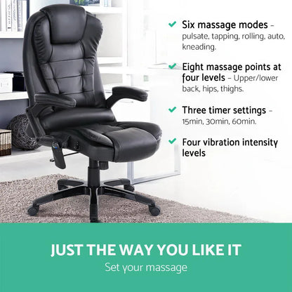 Artiss 8 Point Massage Office Chair Heated Seat Recliner PU Black - Mekamart Australia