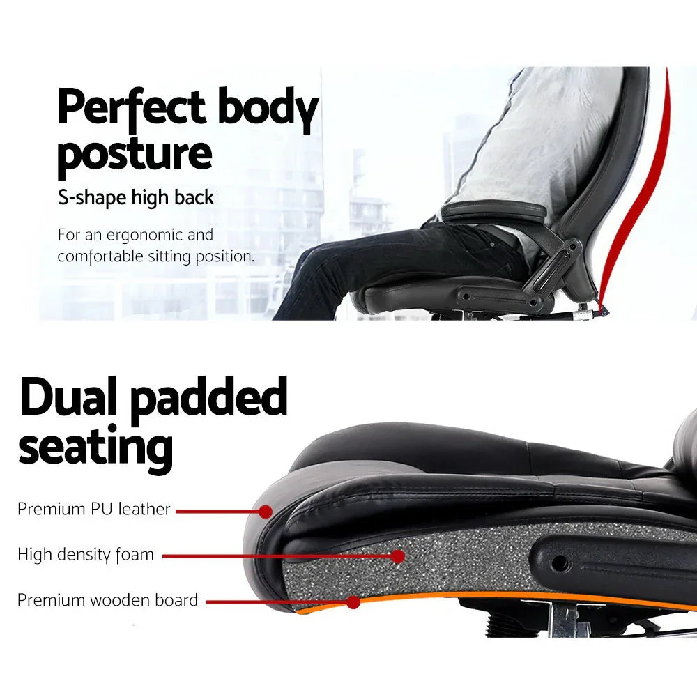 Artiss 8 Point Massage Office Chair Heated Seat Recliner PU Black - Mekamart Australia