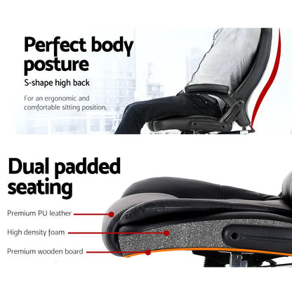 Artiss 8 Point Massage Office Chair Heated Seat Recliner PU Black - Mekamart Australia
