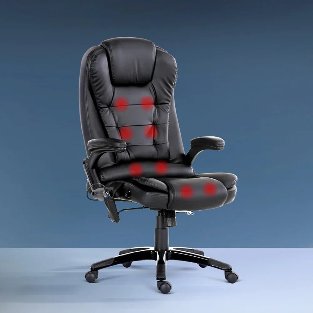 Artiss 8 Point Massage Office Chair Heated Seat Recliner PU Black - Mekamart Australia