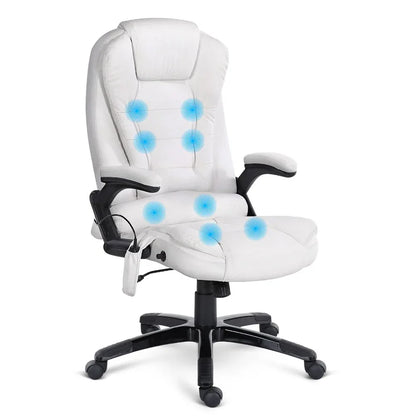 Artiss 8 Point Massage Office Chair Heated Seat Recliner PU White - Mekamart Australia