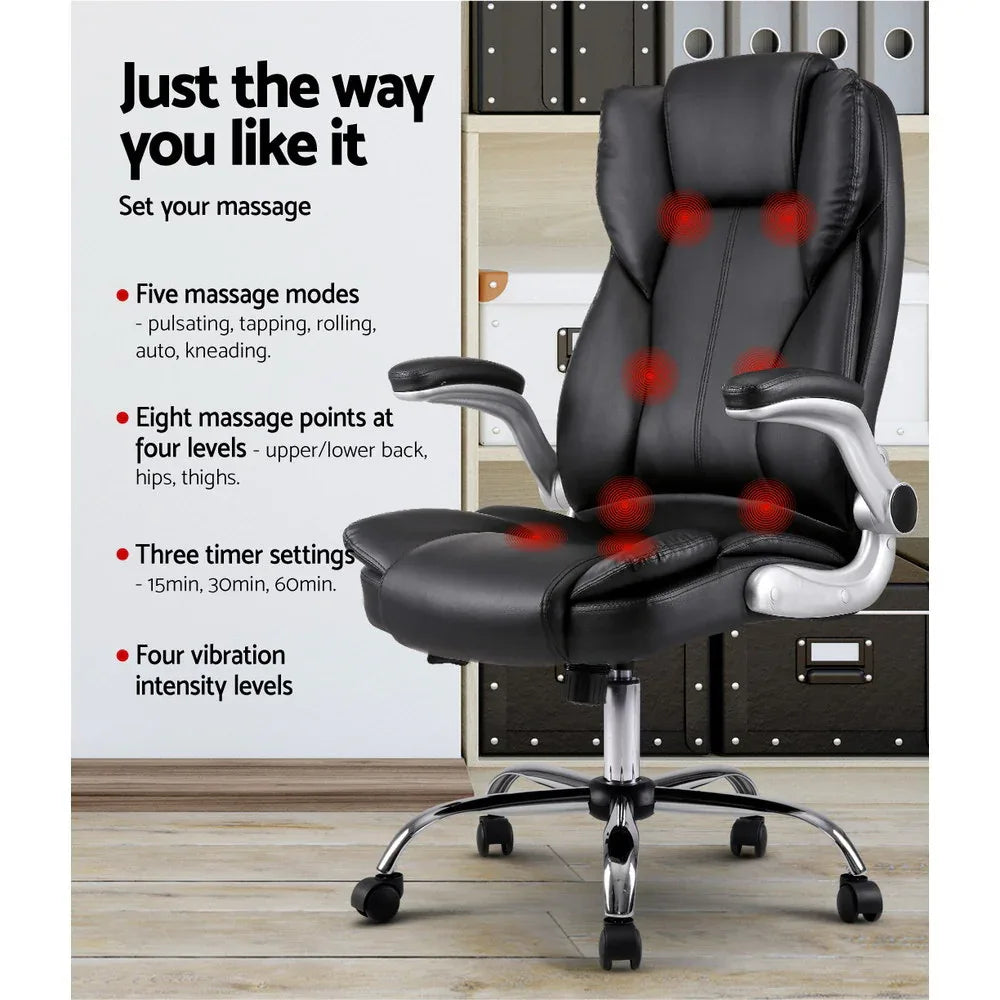 Artiss 8 Point Massage Office Chair PU Leather Black - Mekamart Australia