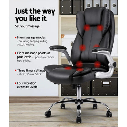Artiss 8 Point Massage Office Chair PU Leather Black - Mekamart Australia