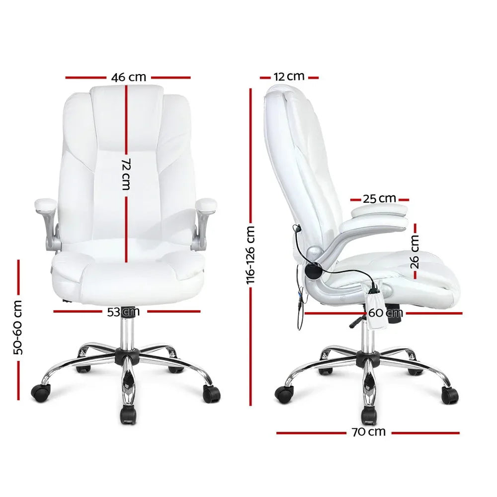 Artiss 8 Point Massage Office Chair PU Leather White - Mekamart Australia