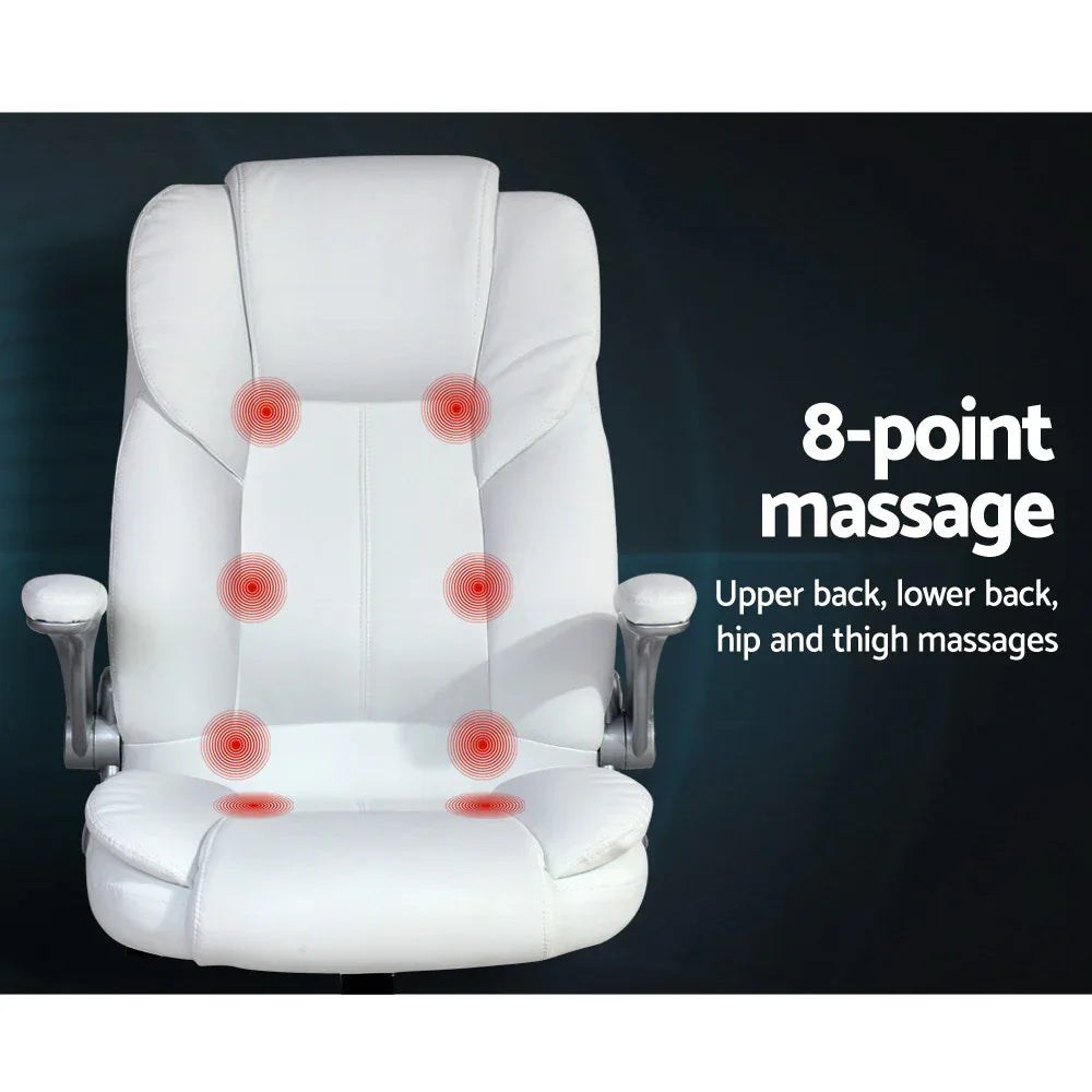 Artiss 8 Point Massage Office Chair PU Leather White - Mekamart Australia