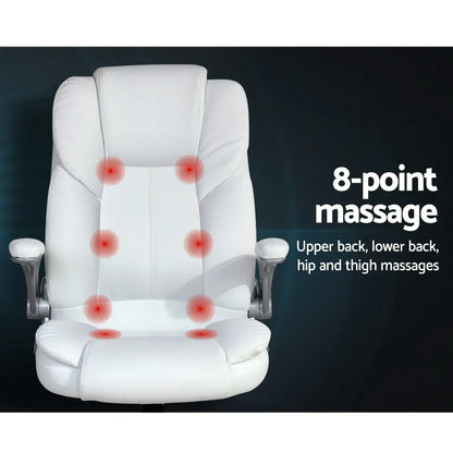 Artiss 8 Point Massage Office Chair PU Leather White - Mekamart Australia