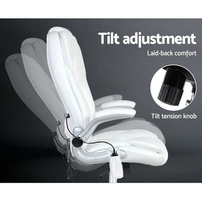 Artiss 8 Point Massage Office Chair PU Leather White - Mekamart Australia